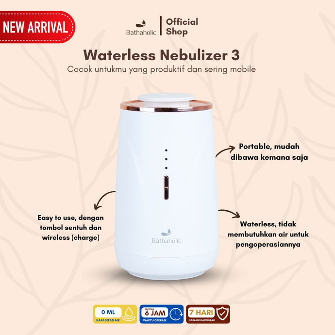 Bathaholic - Diffuser Nebulizer 3 Waterless Portable Aromatherapy - Kapasitas 10ml Aromatherapy Essential Oil Pengharum Ruangan/Mobil Portable