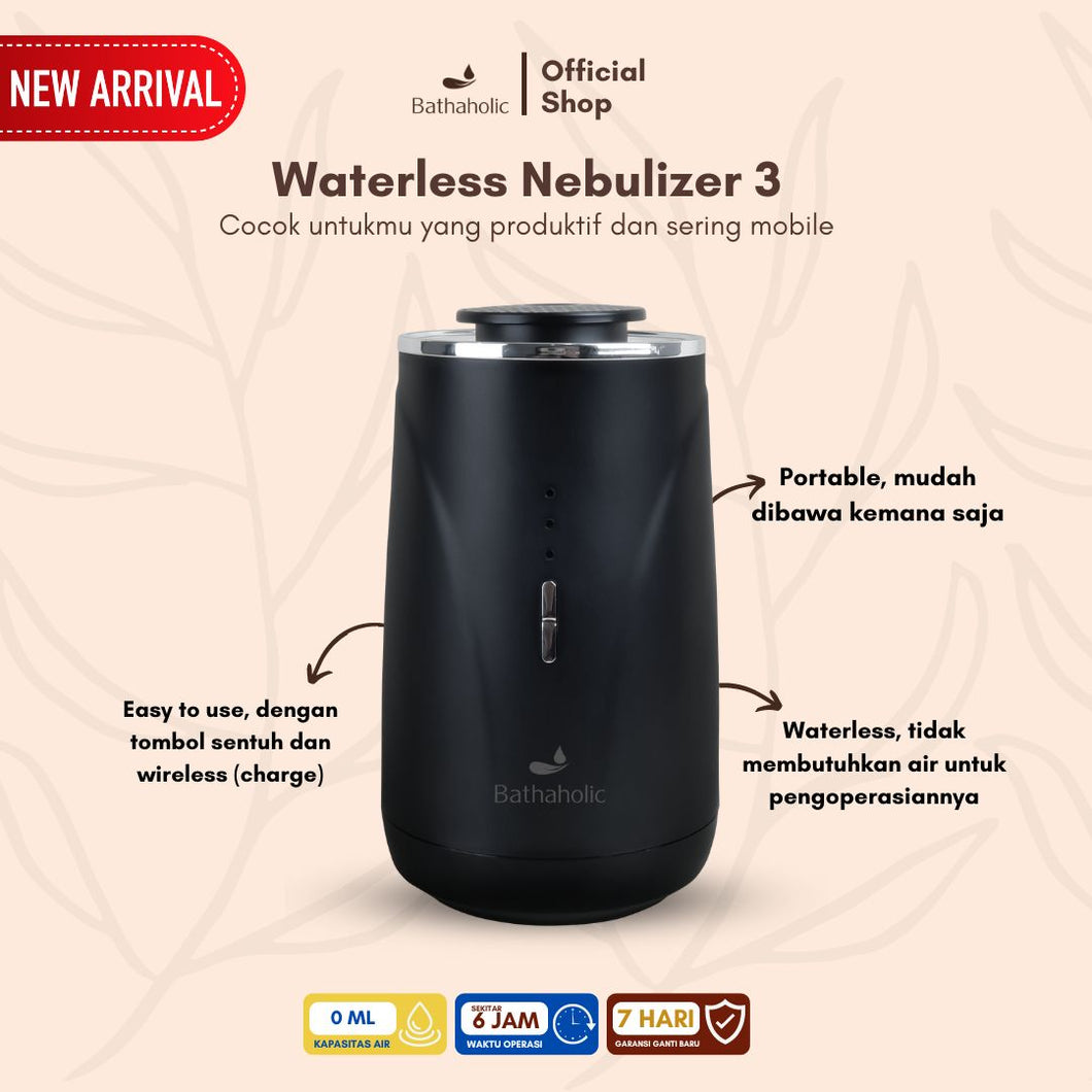 Bathaholic - Diffuser Nebulizer 3 Waterless Portable Aromatherapy - Kapasitas 10ml Aromatherapy Essential Oil Pengharum Ruangan/Mobil Portable