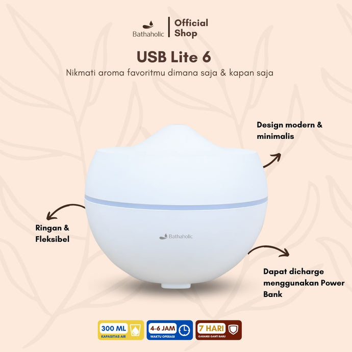 Bathaholic - Diffuser Air Humidifier USB Lite 6 300ml Aromatherapy Oil Pengharum Ruangan